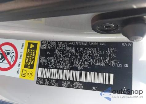 2010 Lexus Rx 350 z USA, uszkodzony, nr VIN 2T2ZK1BA9AC002779